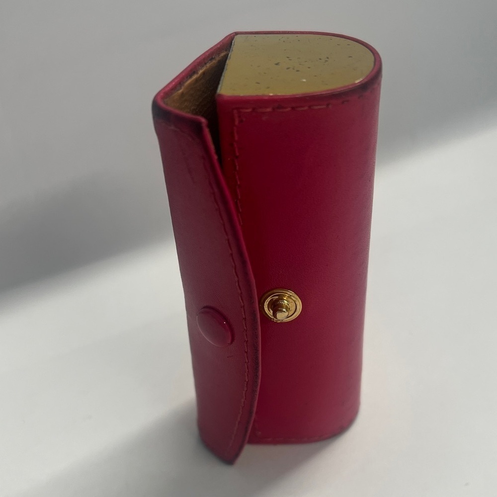 Pink Leather Snap Closure Lipstick Case Holder